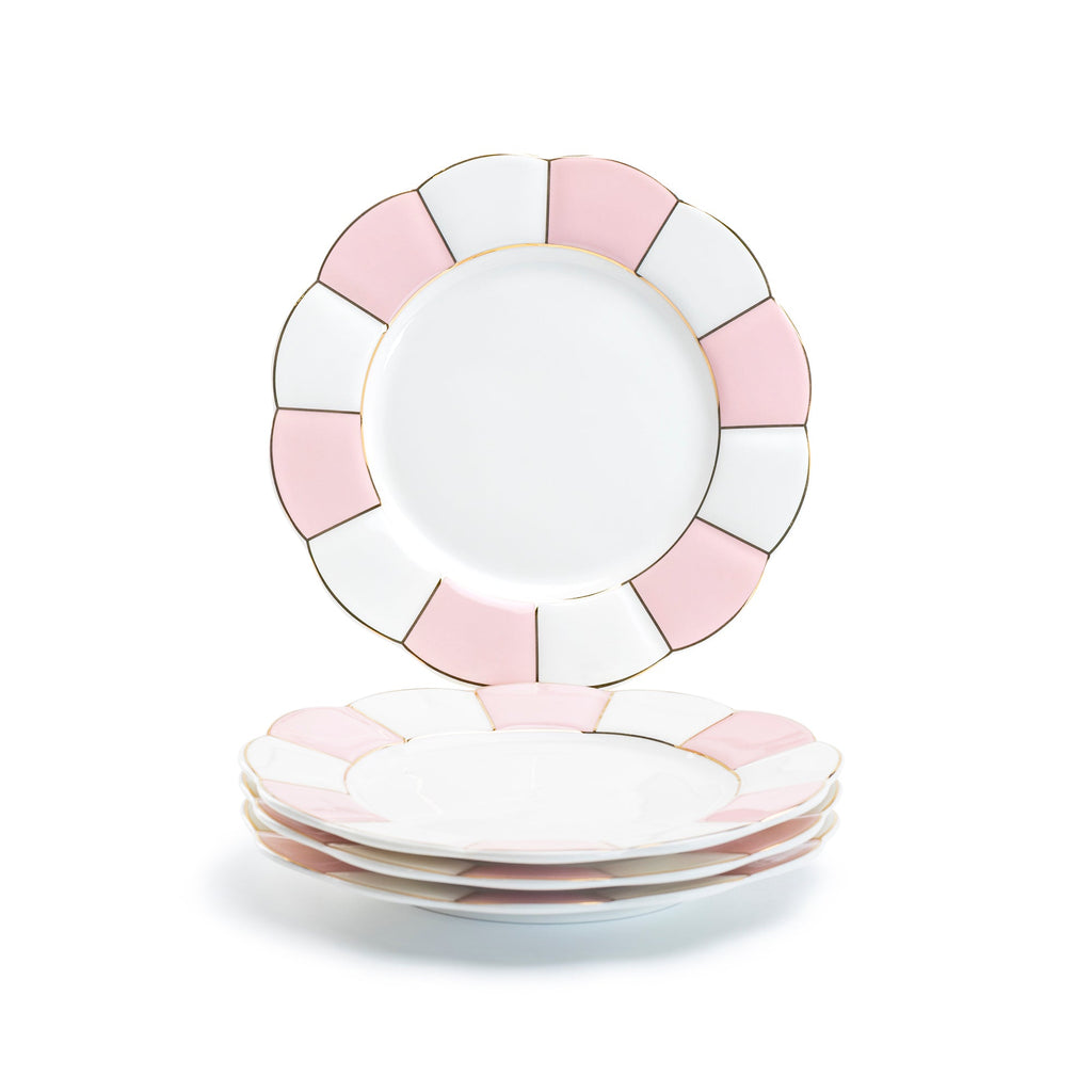 Pink and White Scallop Fine Porcelain Dessert/Dinner Plate