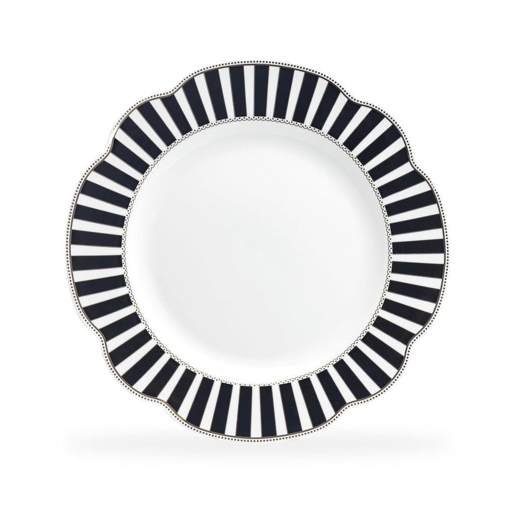 Black Josephine Stripes and Dots Fine Porcelain Dessert/Dinner Plate