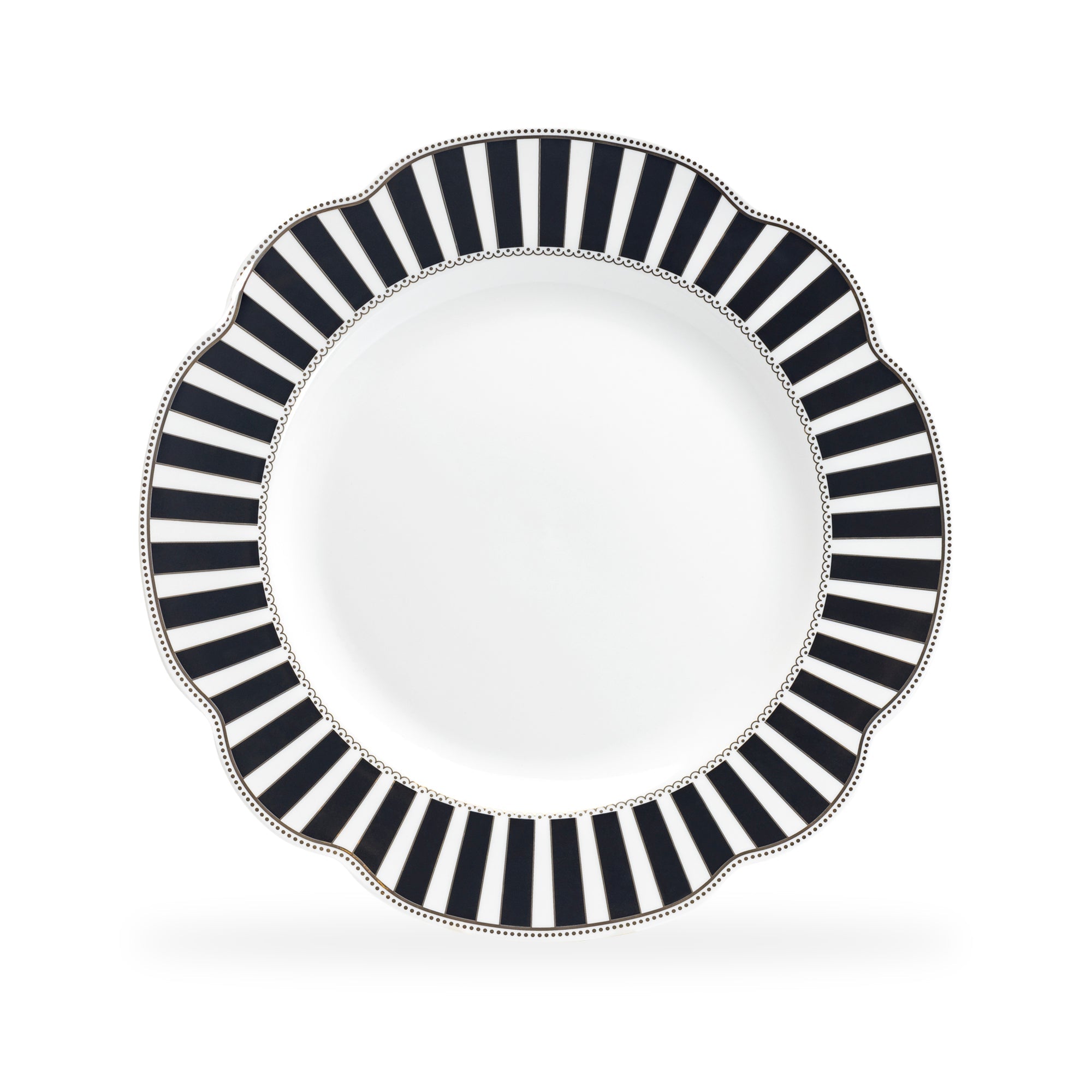 Black Josephine Stripes and Dots Fine Porcelain Dessert/Dinner Plate