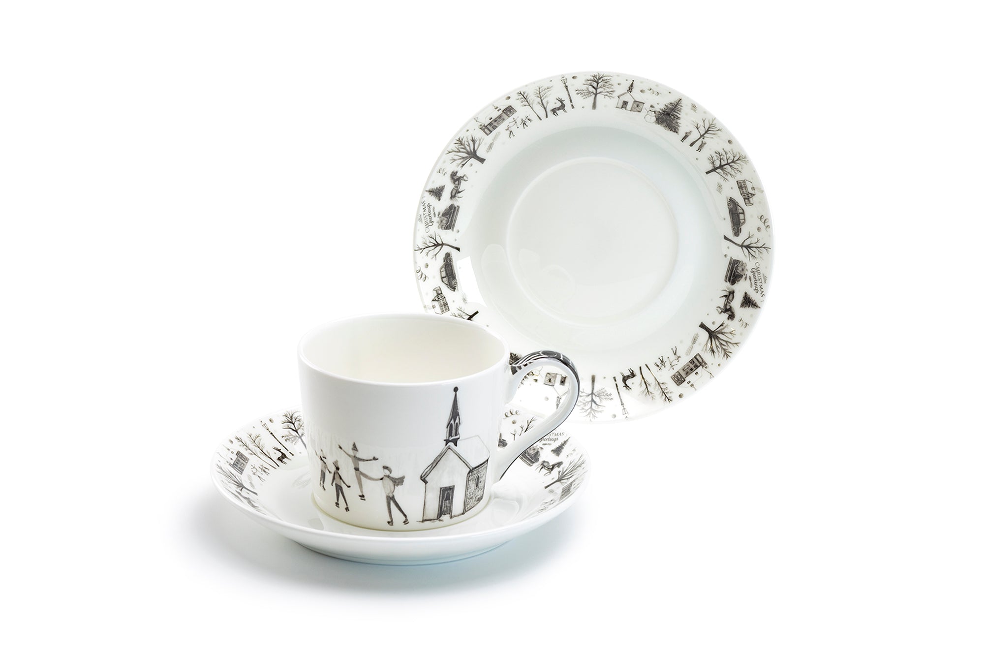 Winter Wonderland Ski Village Bone China Tea Cup and Saucer