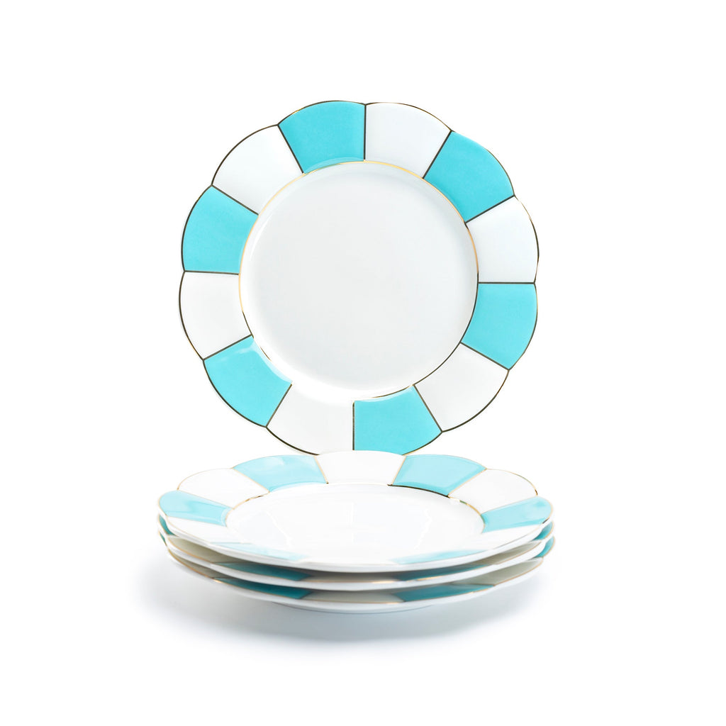 Turquoise and White Scallop Fine Porcelain Dessert/Dinner Plate