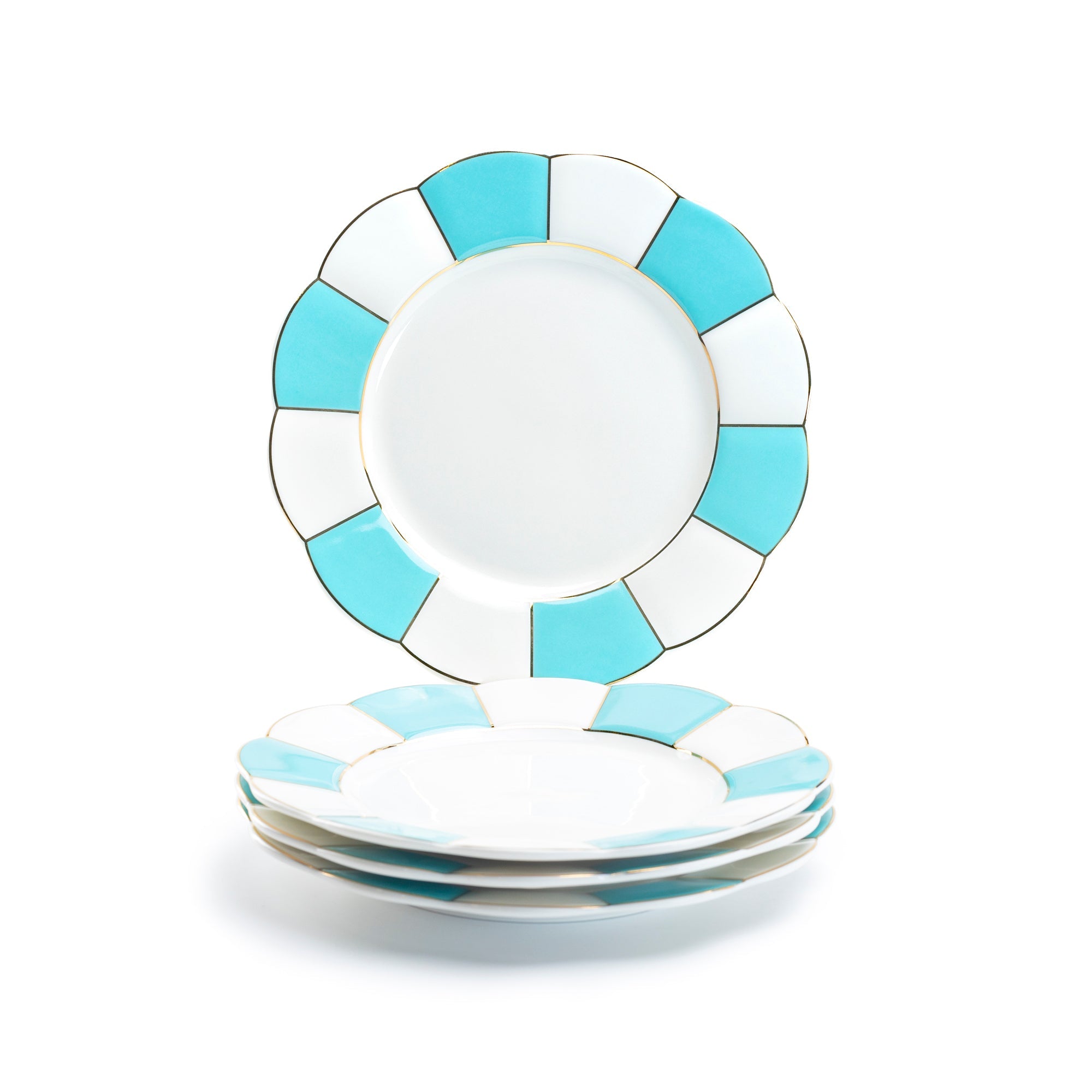 Turquoise and White Scallop Fine Porcelain Dessert/Dinner Plate