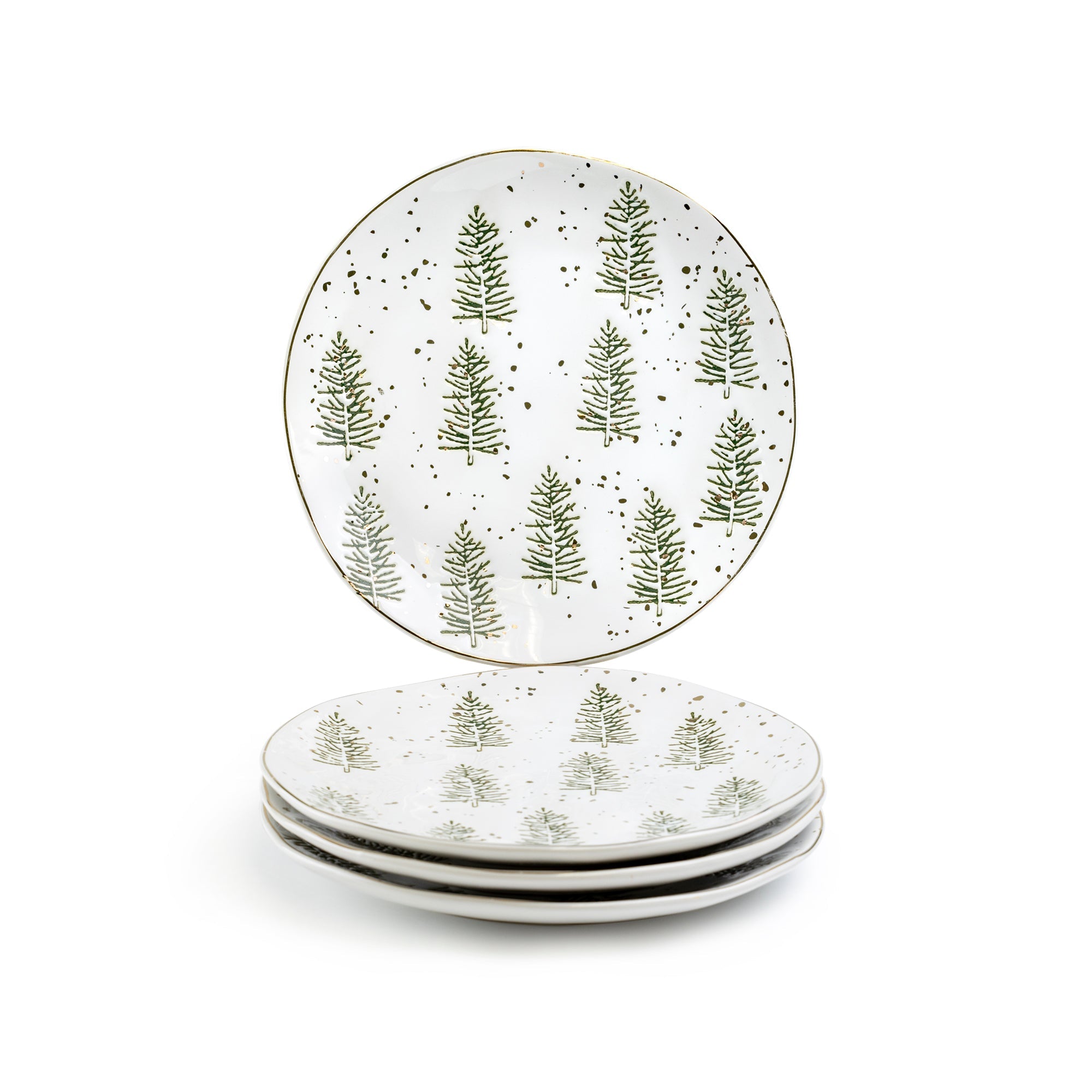 Snowy Pine Trees Organic Shape Dessert/Dinner Plate