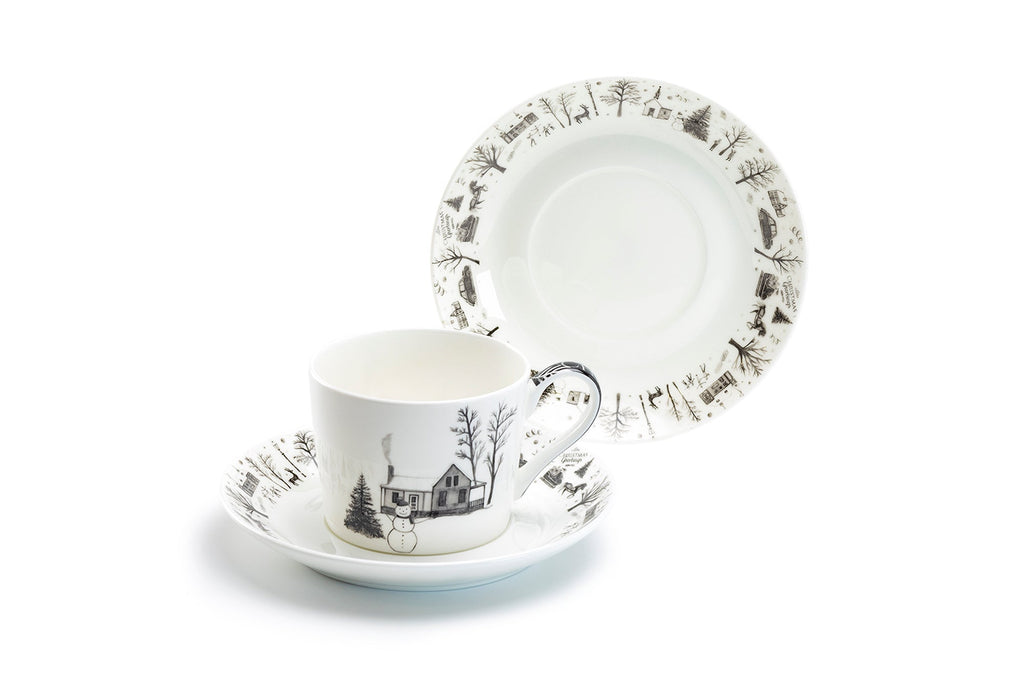 Winter Wonderland Snowman Village Bone China Tea Cup and Saucer