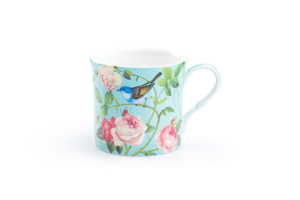 Blue Jay Pink Rose Garden Bone China Mug