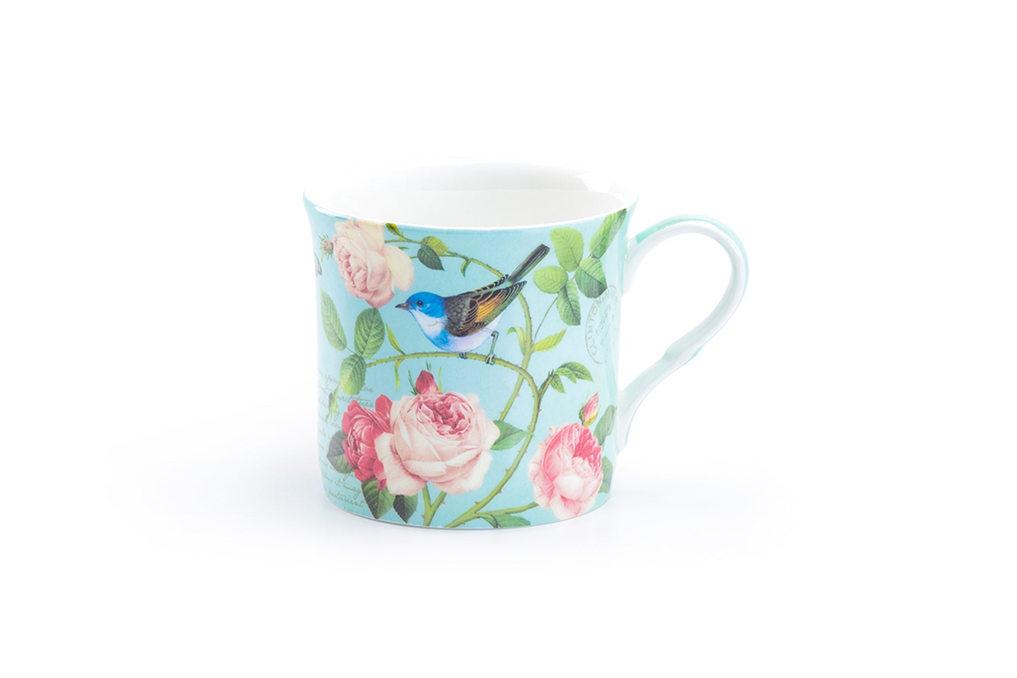 Blue Jay Pink Rose Garden Bone China Mug