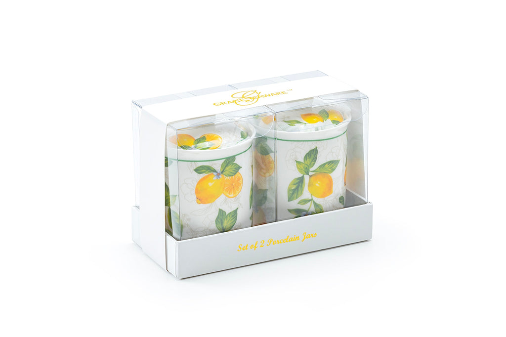 Lemon Garden Fine Porcelain Spice Jars with Silicone Gasket Set of 2