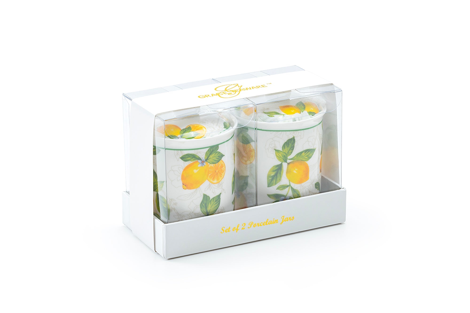 Lemon Garden Fine Porcelain Spice Jars with Silicone Gasket Set of 2