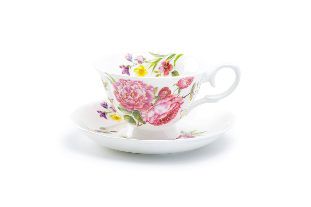 Pink Rose with Hummingbird Bone China Tea Cup and Saucer