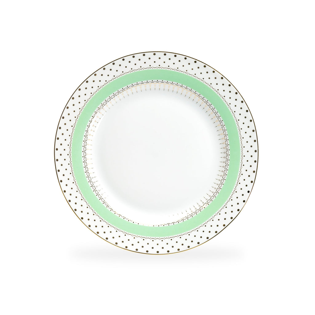 Mint Green Stripe with Gold Dots Fine Porcelain Dessert/Dinner Plate