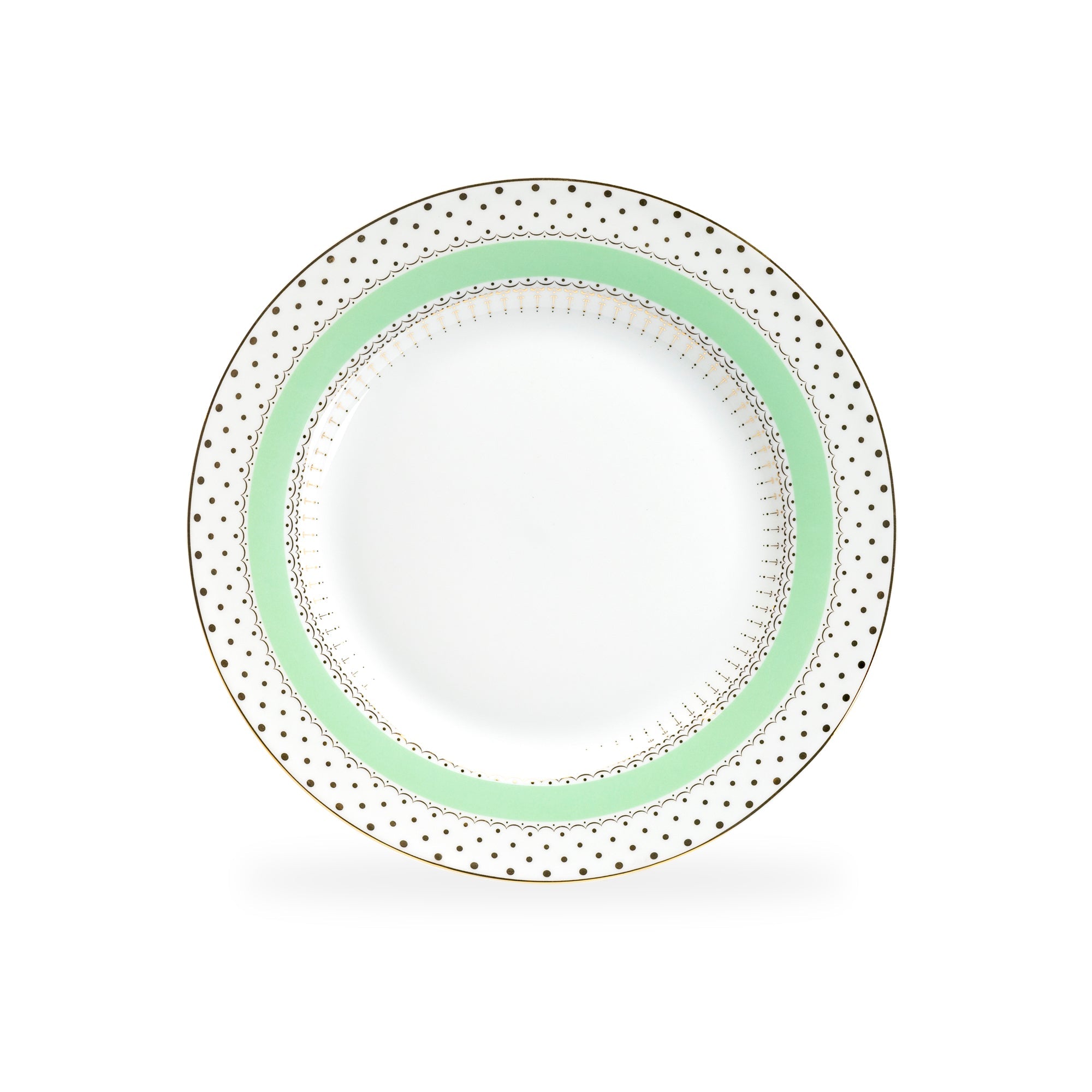 Mint Green Stripe with Gold Dots Fine Porcelain Dessert/Dinner Plate