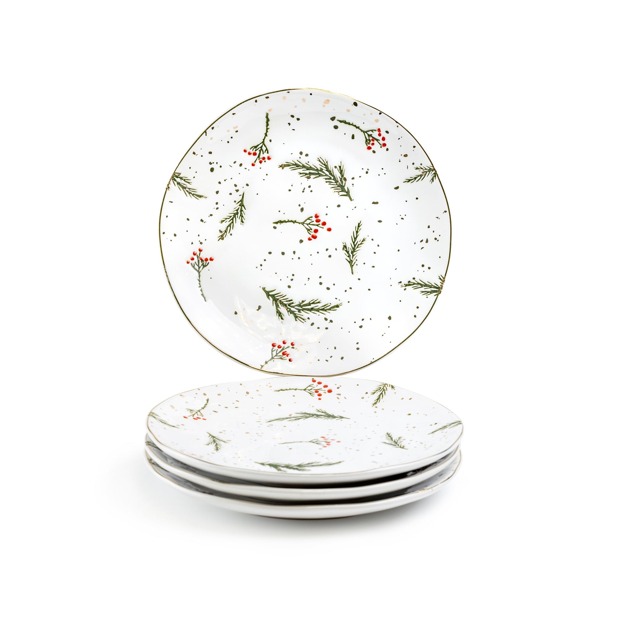 Holly Berries Organic Shape Dessert/Dinner Plate