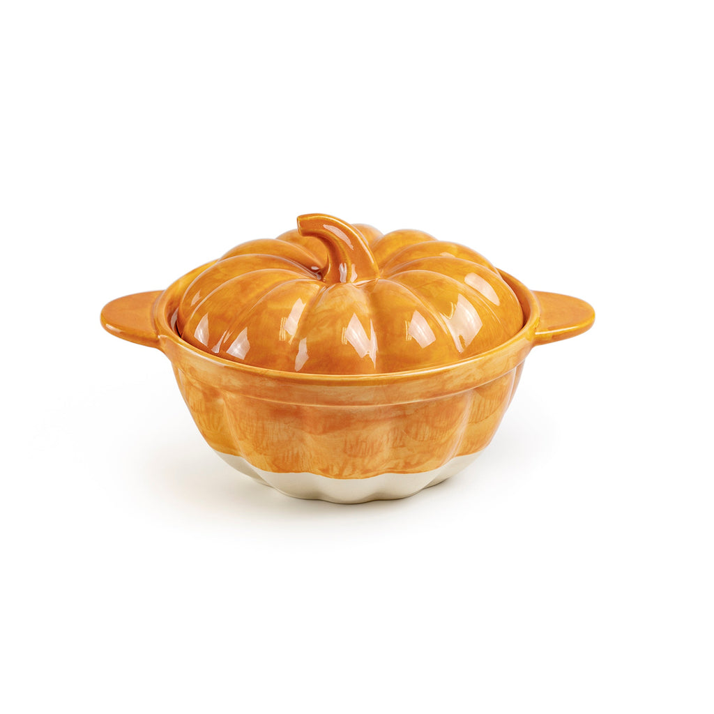 Orange Pumpkin Figural Reactive Glazed Baking Dish with Lid - Medium Size