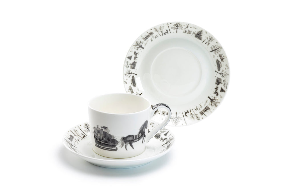Winter Wonderland Santa Carriage Bone China Tea Cup and Saucer