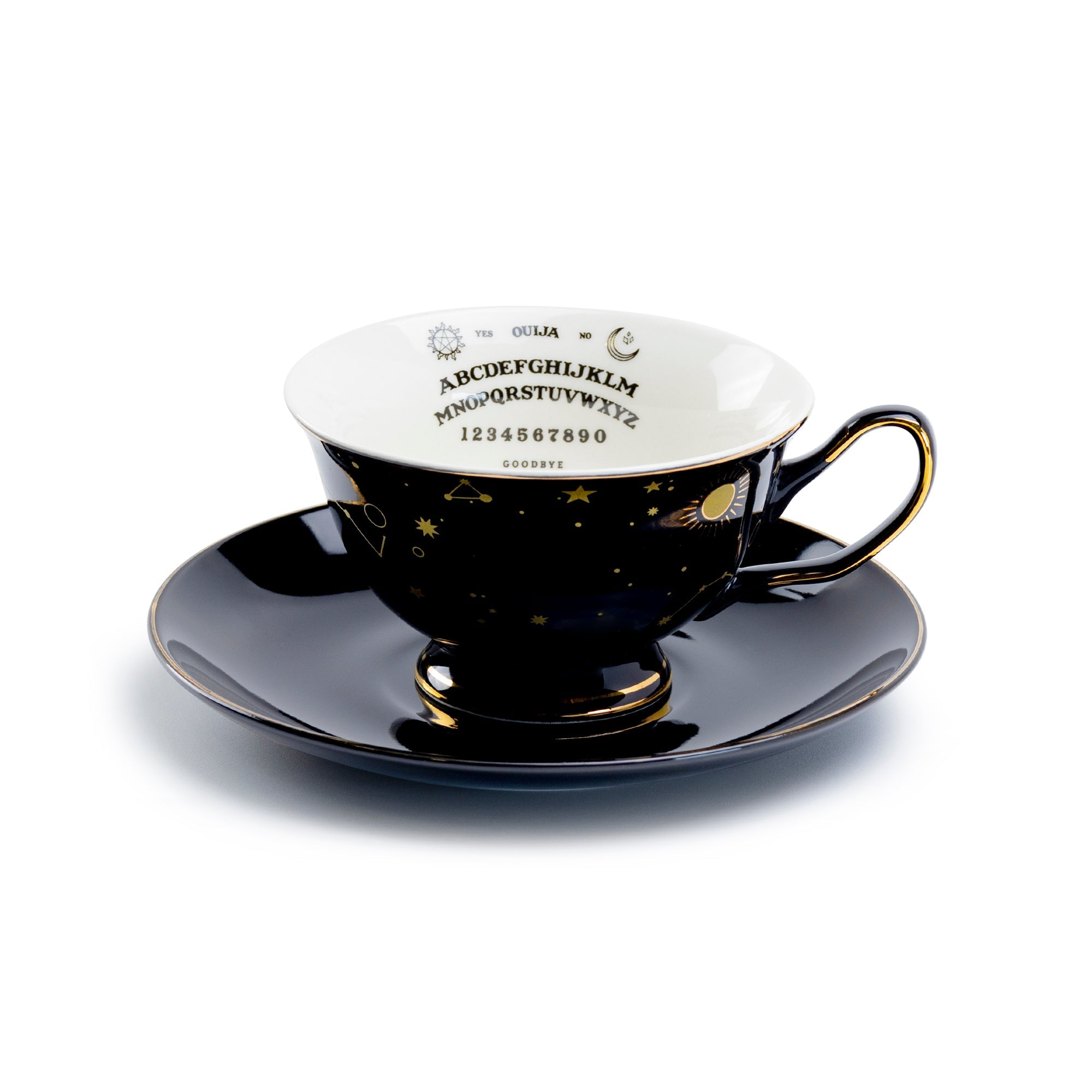 Ouija Astrology Black Gold Tea Cup and Saucer