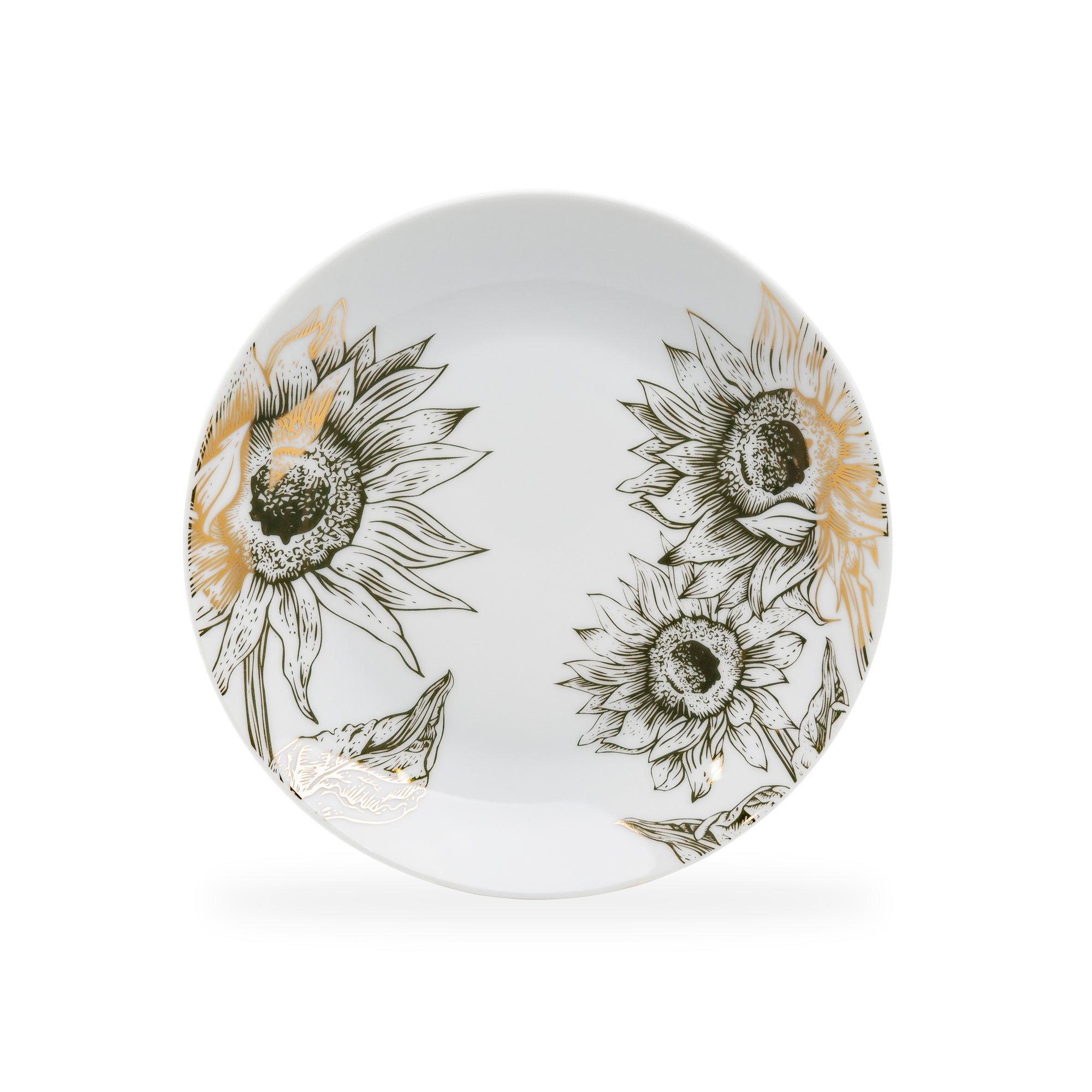 Gold Sunflowers Fine Porcelain Dessert/Dinner Plate