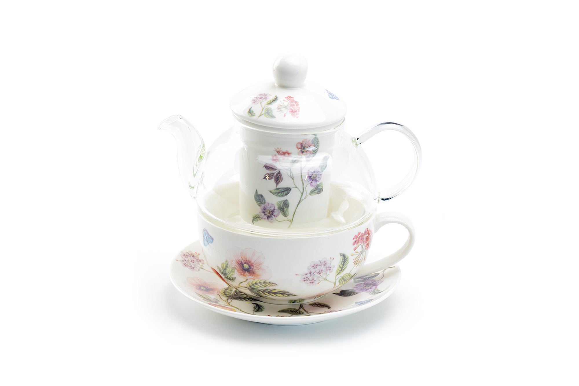 Garden Joy Glass and Fine Porcelain Tea For One Set