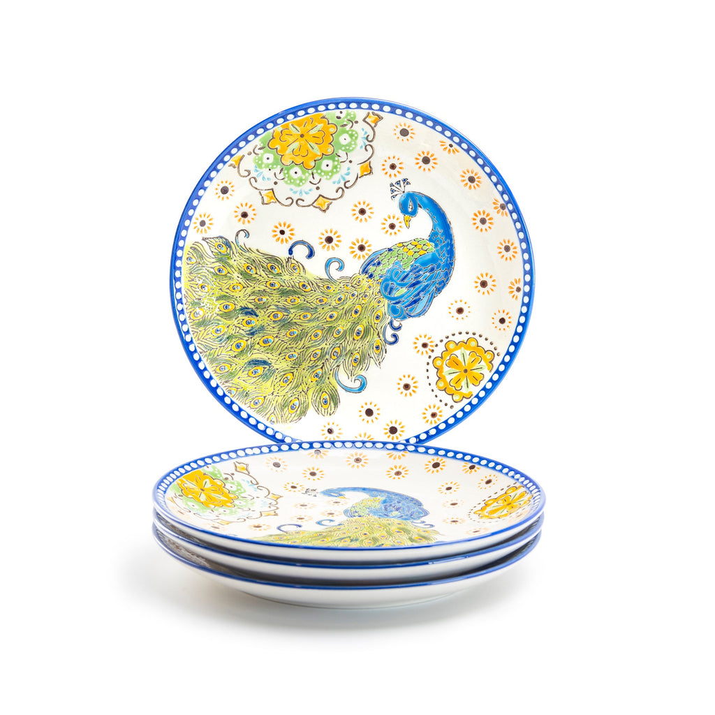 8.25" Blue Peacock Hand Crafted and Painted Dessert/Salad Plate