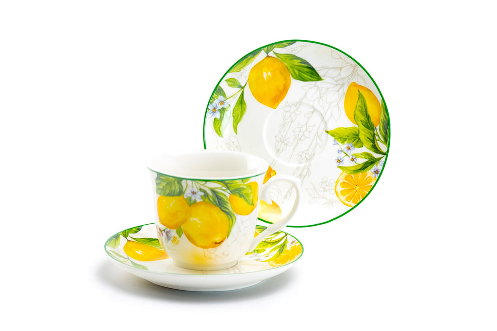 Lemon Garden Fine Porcelain Tea Cup and Saucer