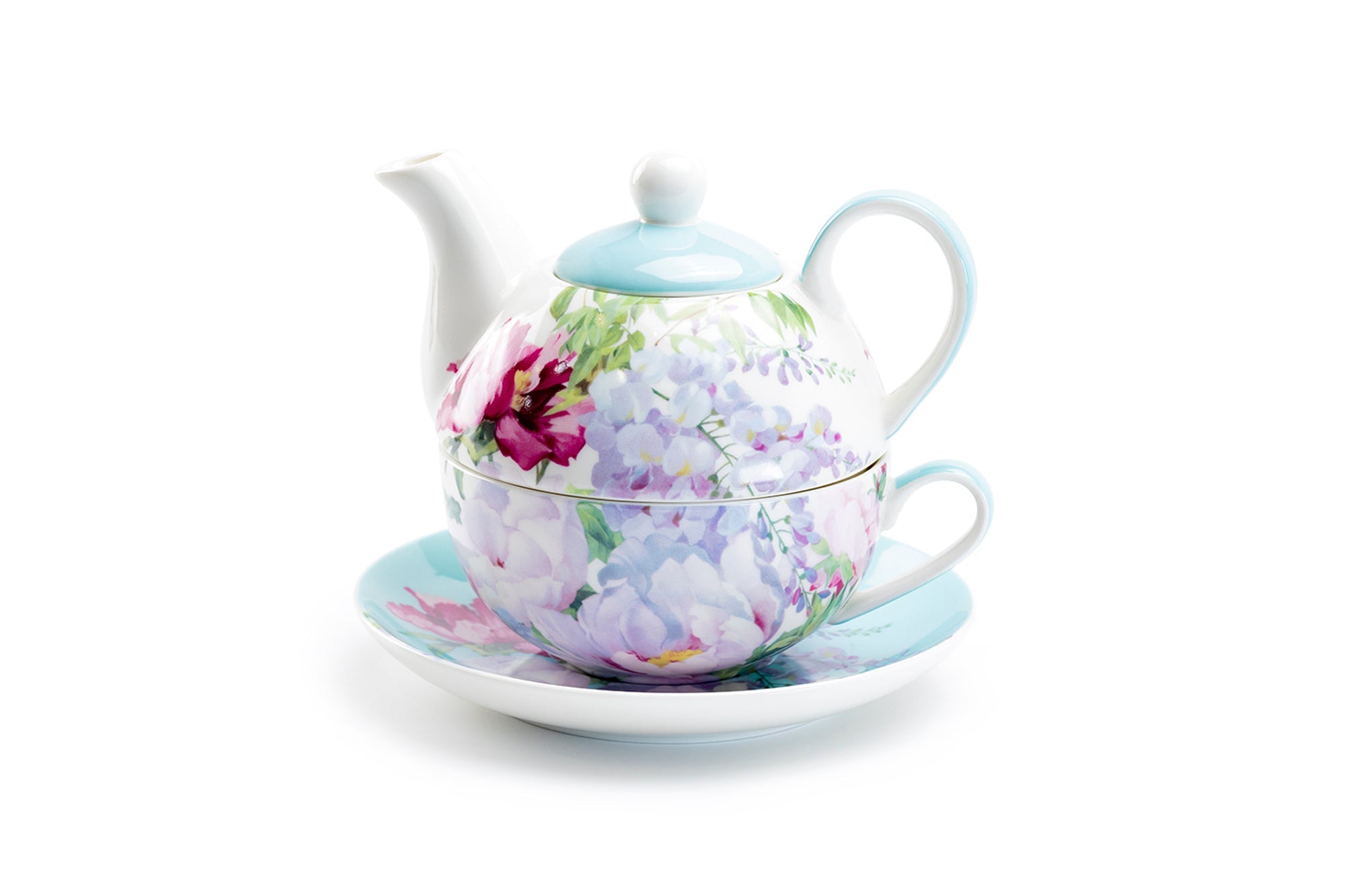 Peony Bloom Blue Fine Porcelain Tea For One Set