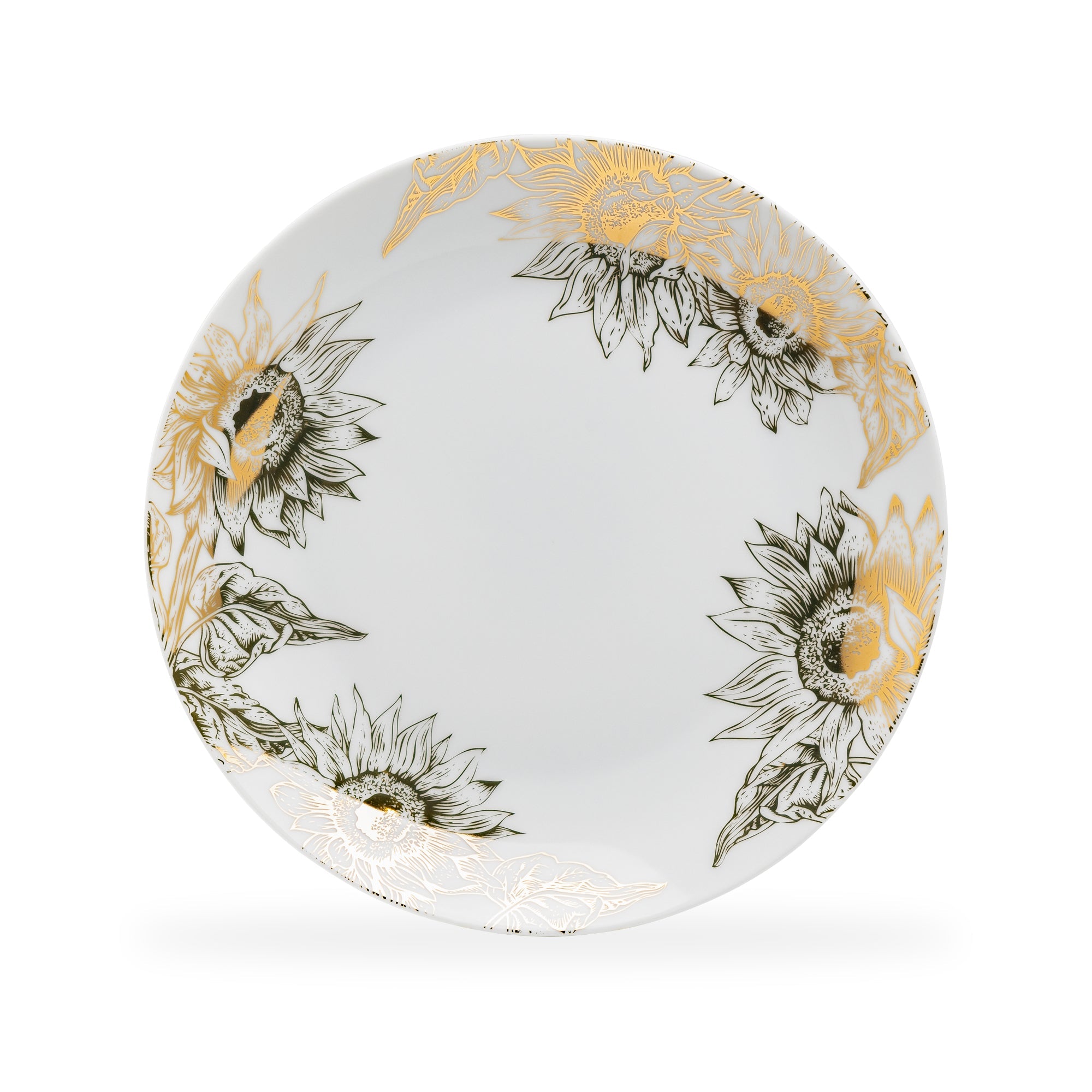 Gold Sunflowers Fine Porcelain Dessert/Dinner Plate