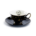 Witchy Crystal Ball Astrology Black Gold Tea Cup and Saucer