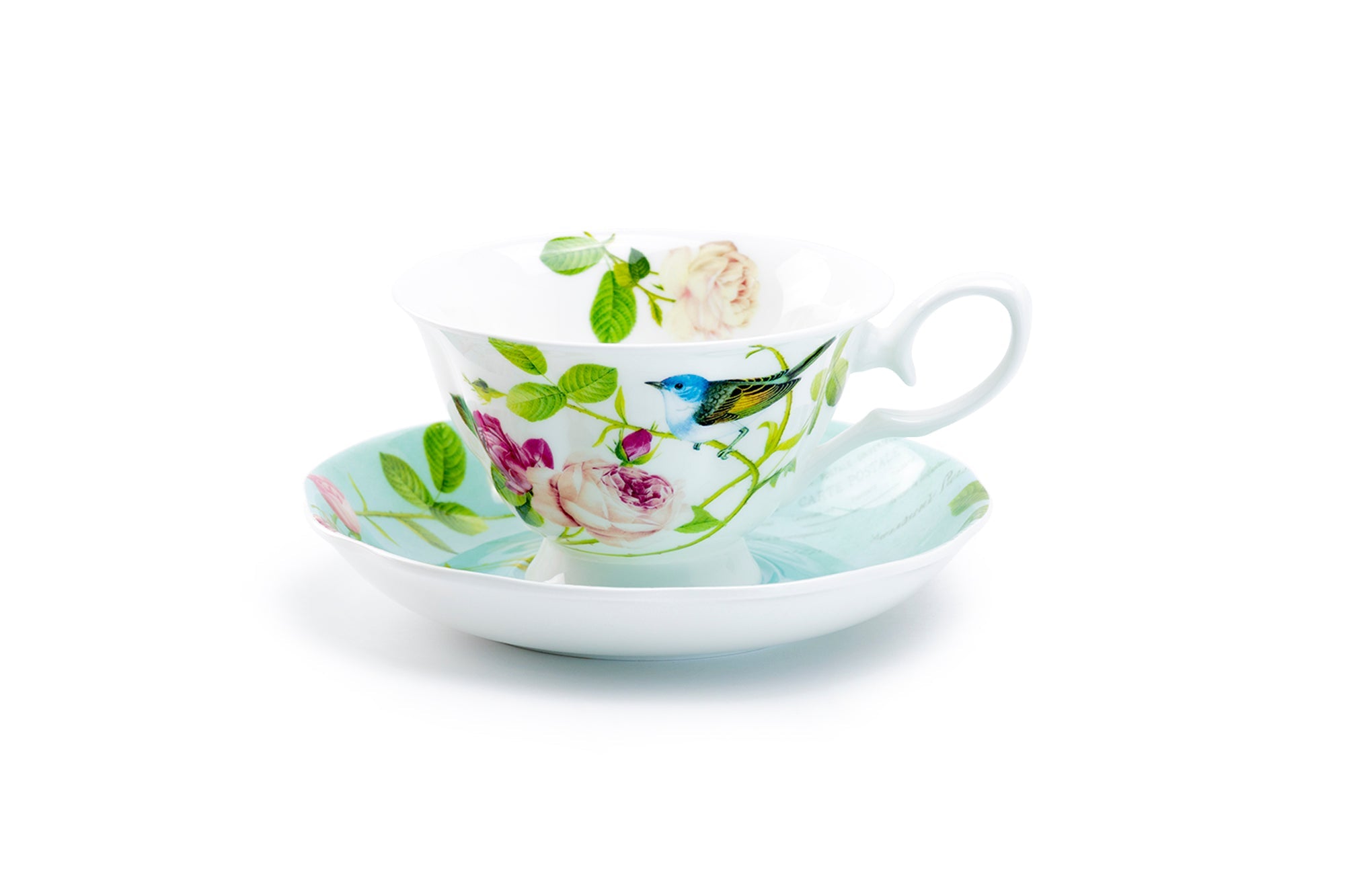 Blue Jay Pink Rose Garden Bone China Tea Cup and Saucer