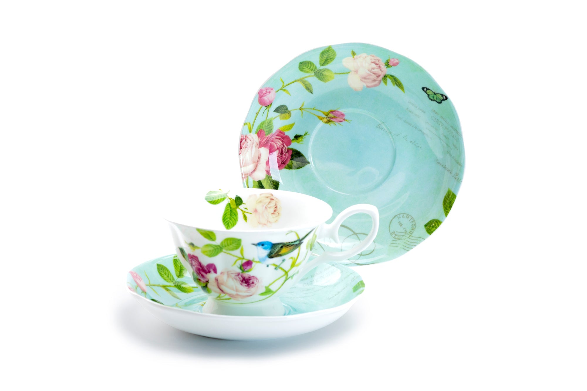 Blue Jay Pink Rose Garden Bone China Tea Cup and Saucer
