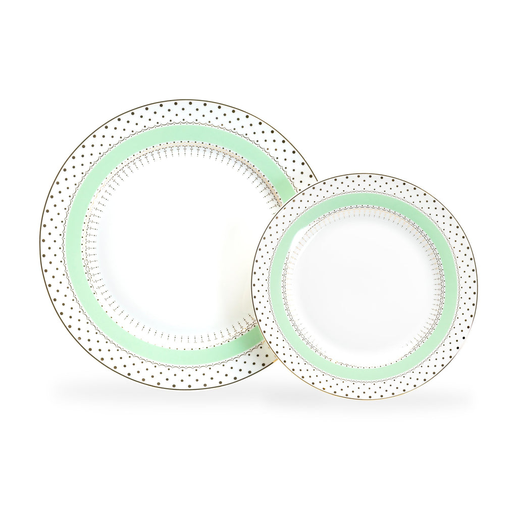 Mint Green Stripe with Gold Dots Fine Porcelain Dessert/Dinner Plate