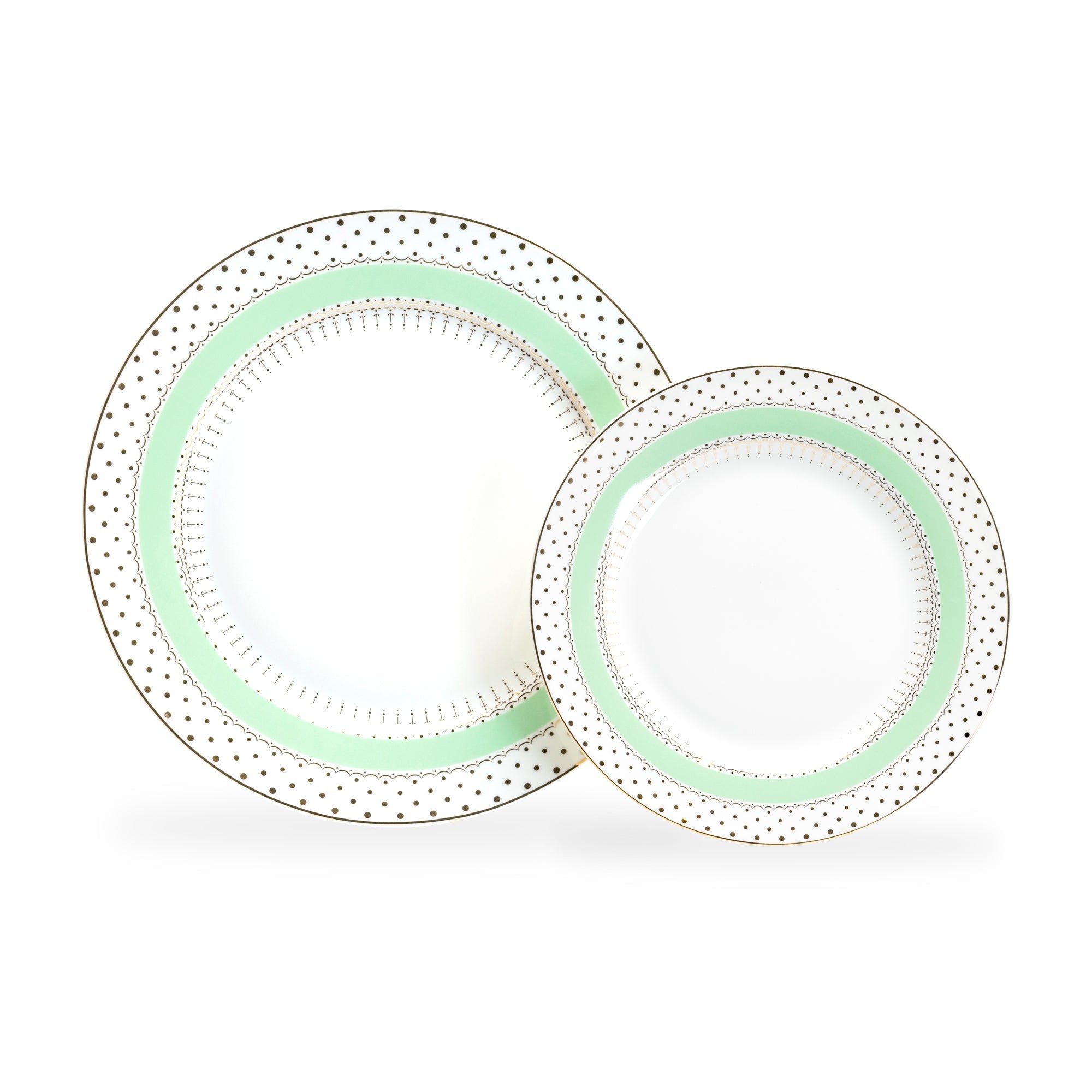 Mint Green Stripe with Gold Dots Fine Porcelain Dessert/Dinner Plate