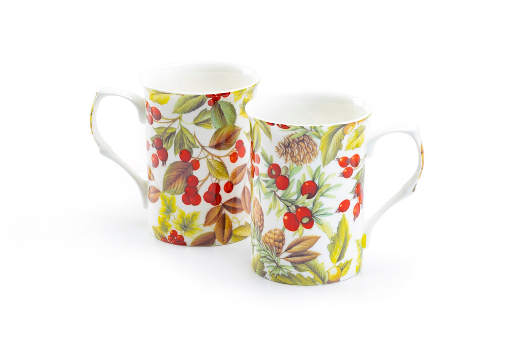 Holly and Pine Cone Bone China Mug