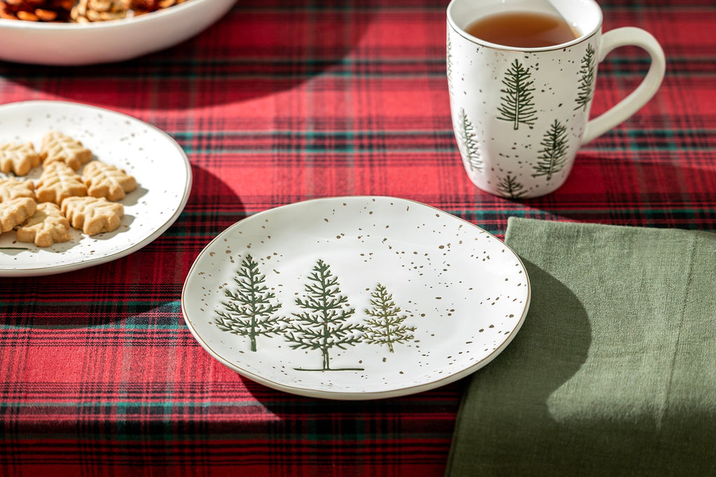 Winter Pine Trees Organic Shape Dessert Plate
