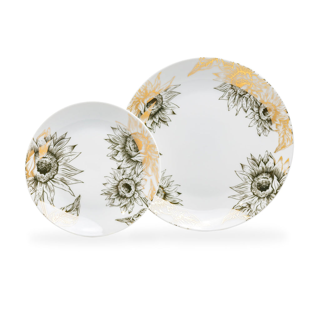 Gold Sunflowers Fine Porcelain Dessert/Dinner Plate
