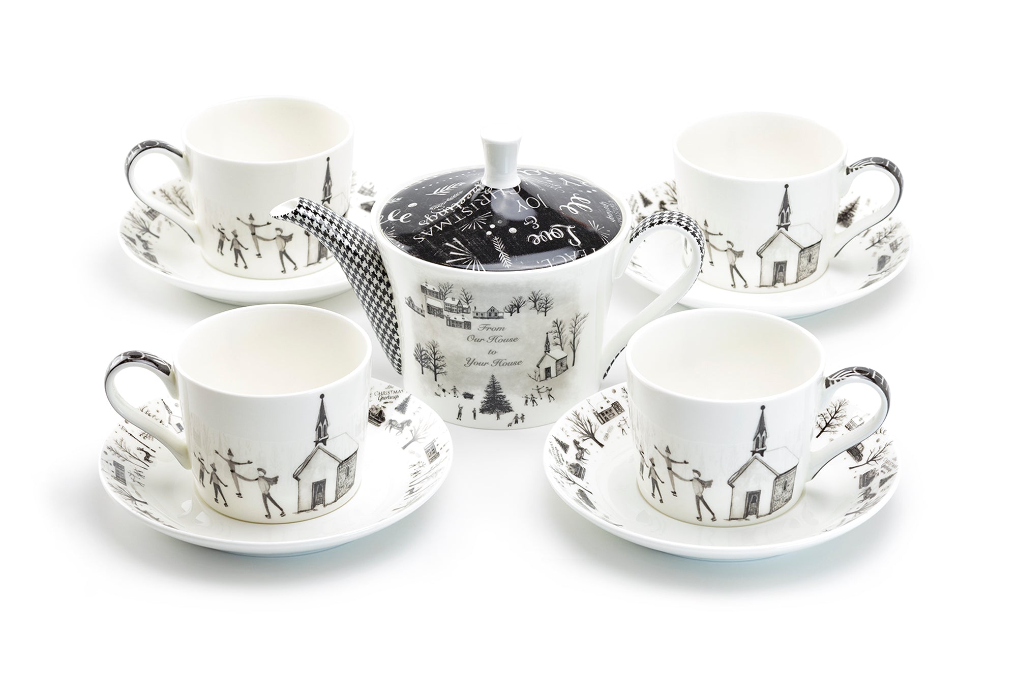 Winter Wonderland Ski Village Bone China Tea Set