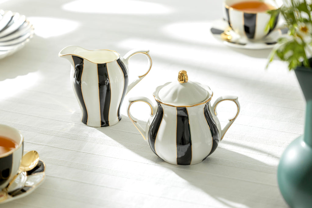 Black and White Scallop Fine Porcelain Sugar & Creamer Set - CLEARANCE