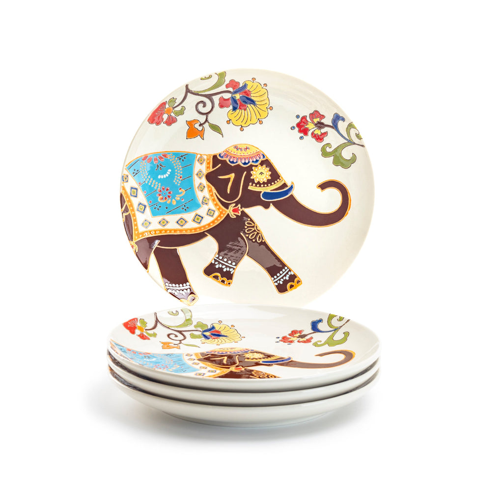 8.25" Floral Elephant Hand Crafted and Painted Dessert/Salad Plate