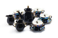 Black Gold Teapot + Sugar Creamer + 4 Spider Black Gold Luster Tea Cup and Saucer Sets
