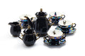 Black Gold Teapot + Sugar Creamer + 4 Assorted Black Gold Luster Tea Cup and Saucer Sets - Spider, Skull, Crow, Witchy Crystal Ball