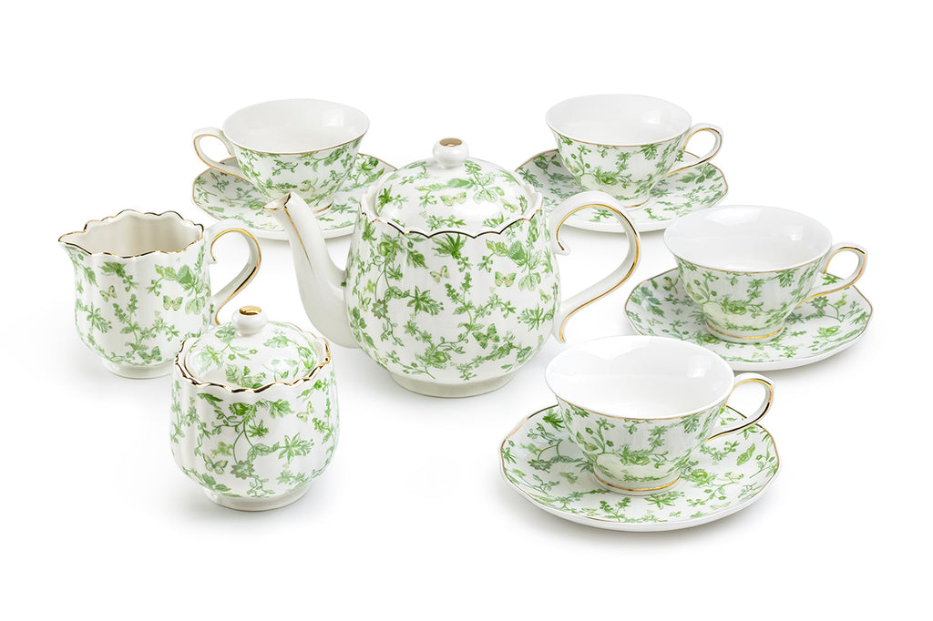 Greeny Garden Fine Porcelain 11-Piece Tea Set