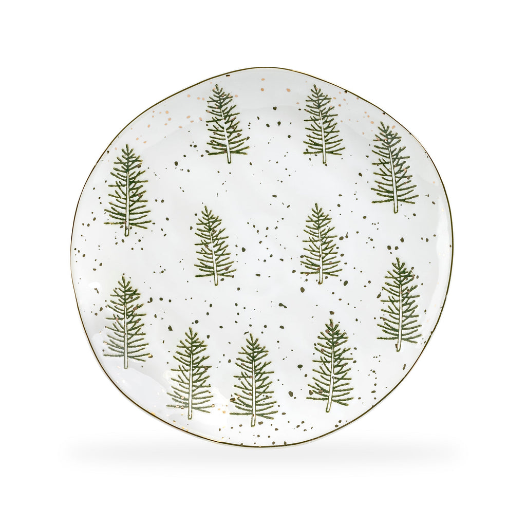 Snowy Pine Trees Organic Shape Dessert/Dinner Plate