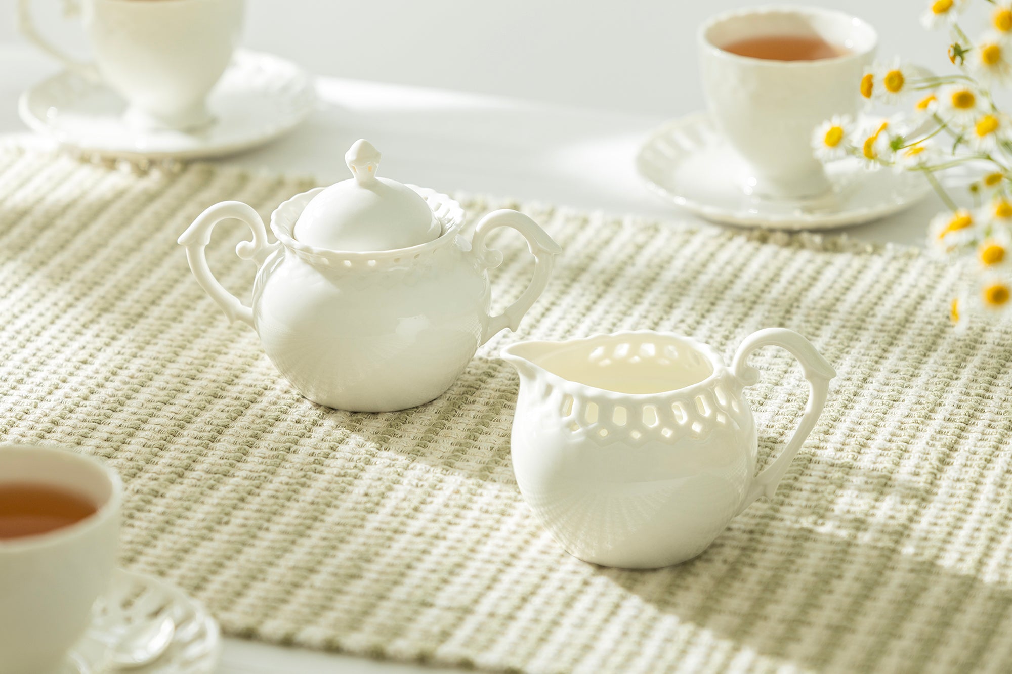 White Heirloom Fine Porcelain Sugar & Creamer Set