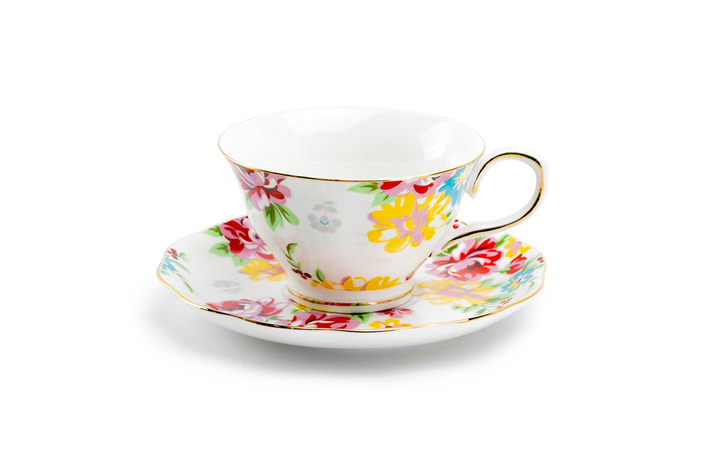 Shabby Rose Fine Porcelain Tea Cup and Saucer
