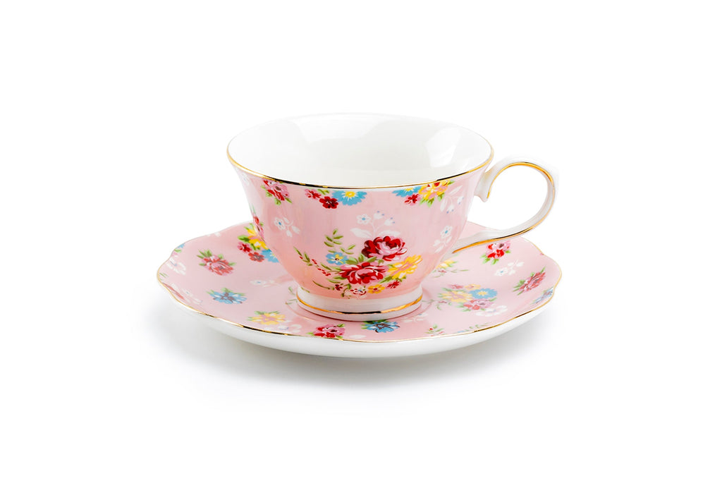 Pink Shabby Rose Fine Porcelain Tea Cup and Saucer