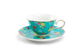 Turquoise Shabby Rose Fine Porcelain Tea Cup and Saucer