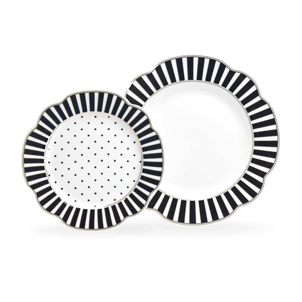 Black Josephine Stripes and Dots Fine Porcelain Dessert/Dinner Plate