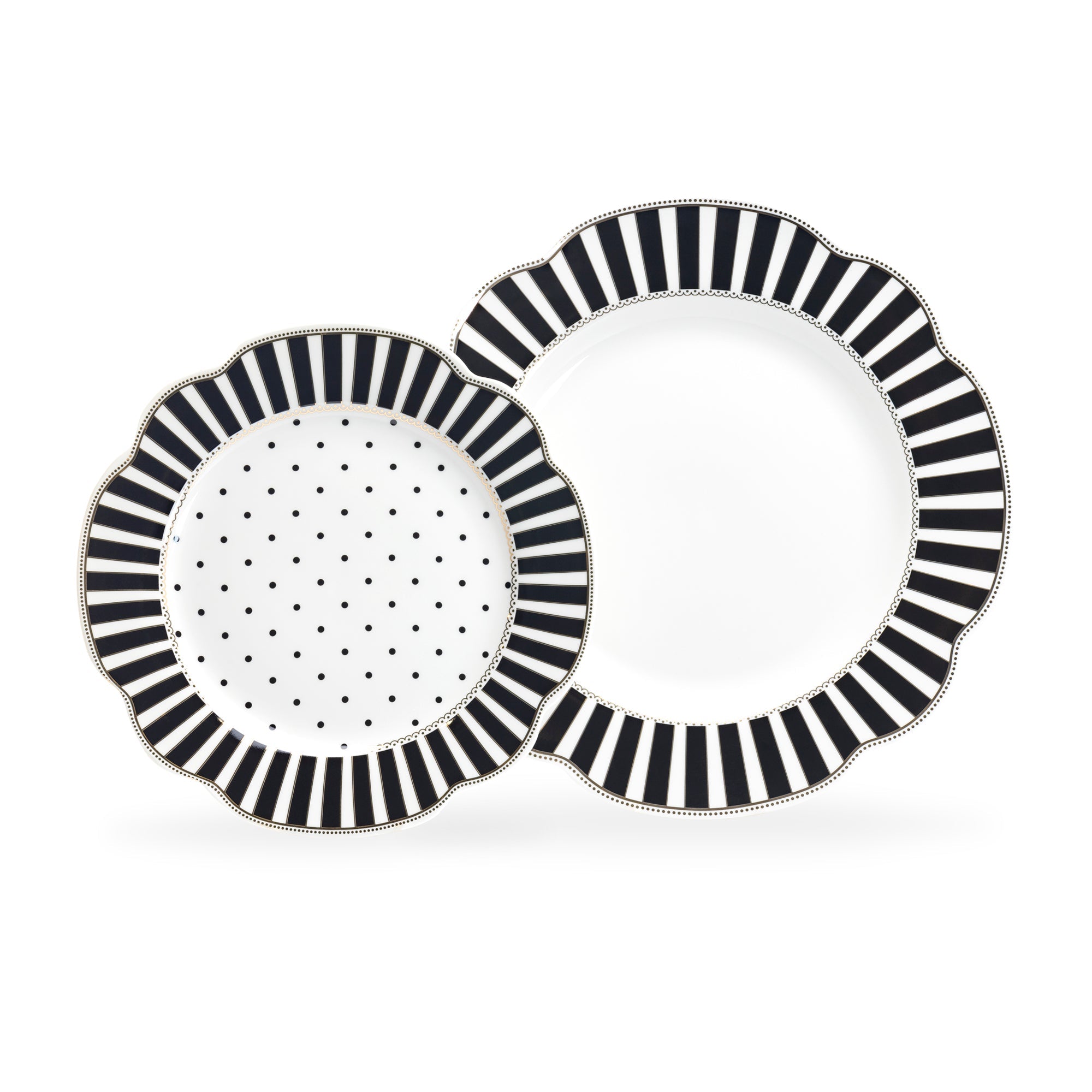Black Josephine Stripes and Dots Fine Porcelain Dessert/Dinner Plate