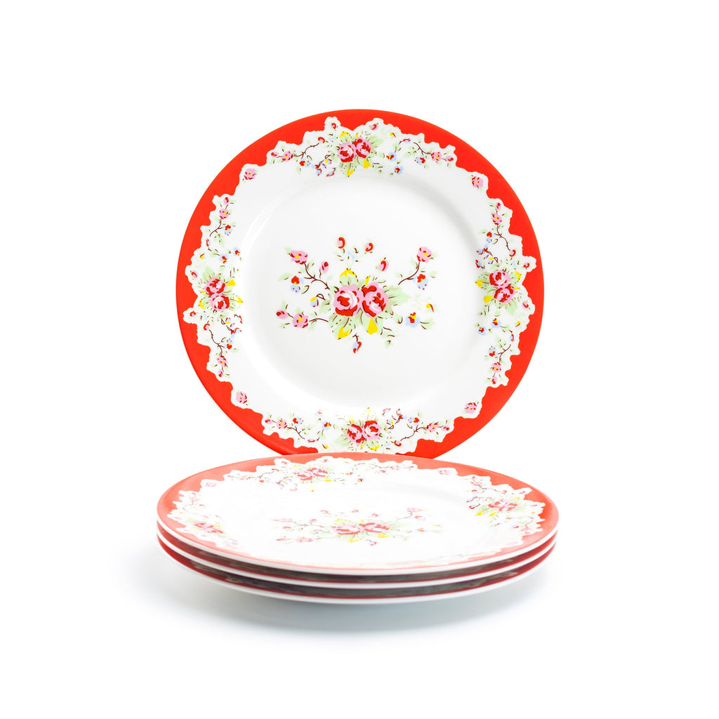 Rose with Red Accent Fine Porcelain Dessert Plate