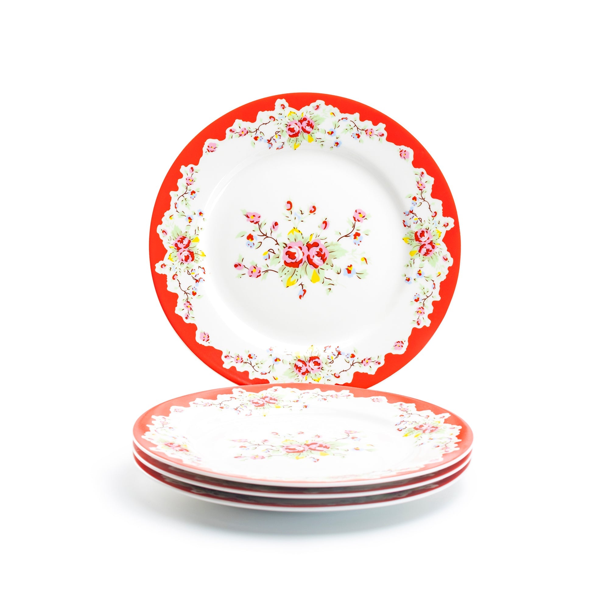 Rose with Red Accent Fine Porcelain Dessert Plate