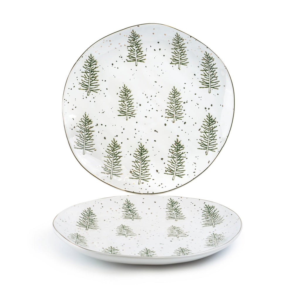 Snowy Pine Trees Organic Shape Dessert/Dinner Plate
