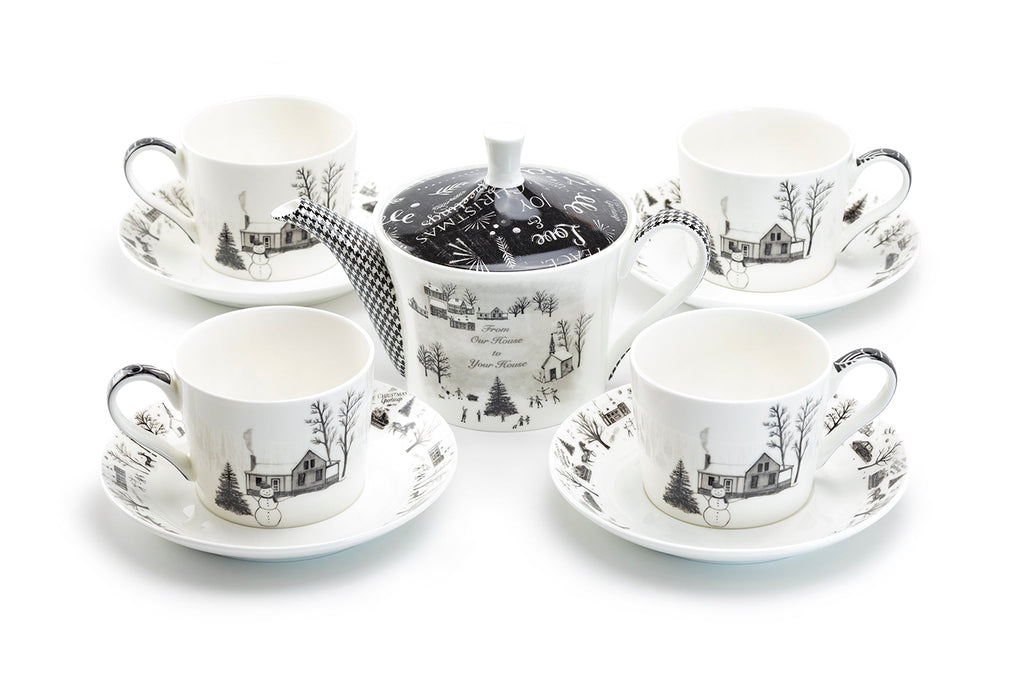 Winter Wonderland Snowman Village Bone China Tea Set